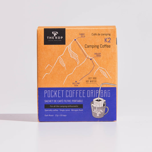 Dark roasted single-serve coffee drip bags with syrupy, grapefruit notes. Sourced from Central America and Asia. Each bag contains 12g of coffee grounds and is individually sealed for freshness